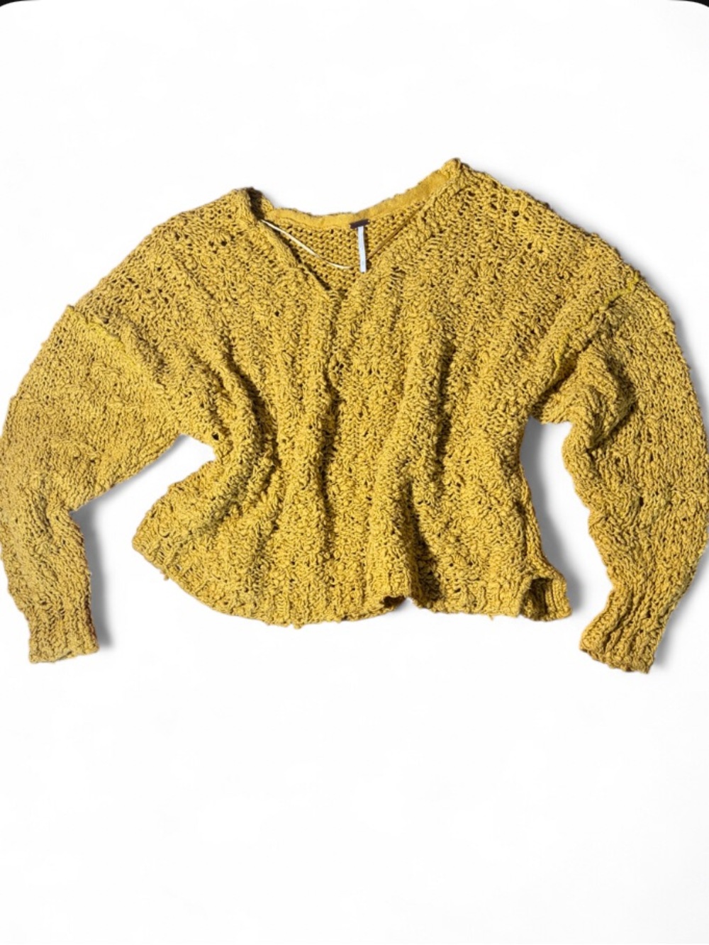 Free People Sunday Shore Sweater Mustard Gold Open Knit Chunky Size S - Picture 3 of 5